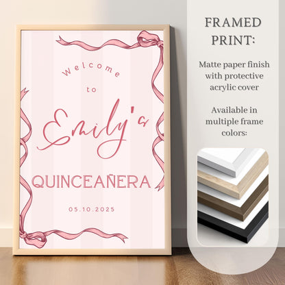 Pink Coquette Bow Quinceañera Welcome Sign