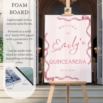 Pink Coquette Bow Quinceañera Welcome Sign
