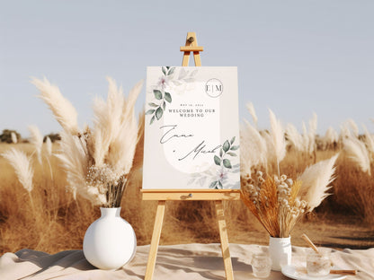 Neutral Florals Wedding Welcome Sign - Magnolia Dane Co.