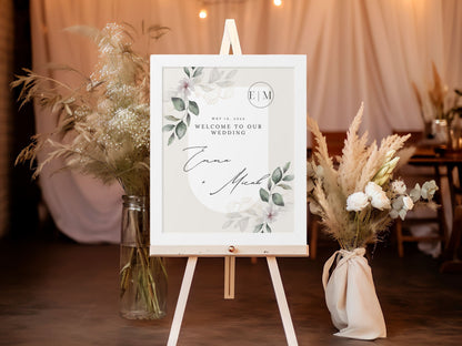 Neutral Florals Wedding Welcome Sign - Magnolia Dane Co.