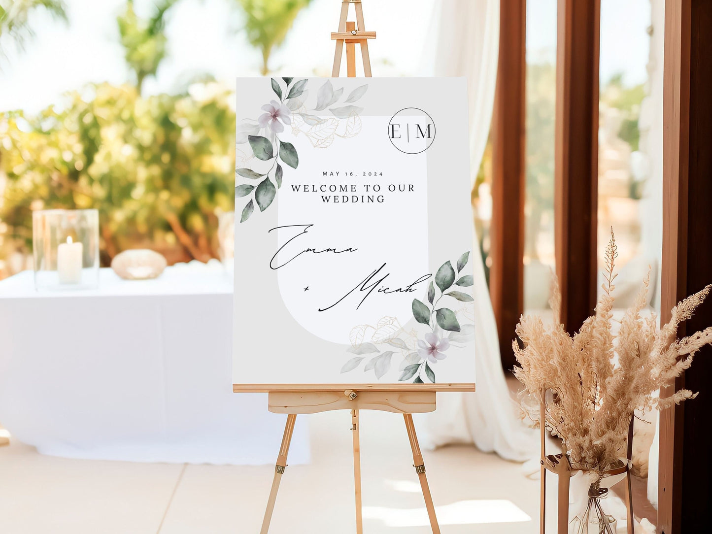 Neutral Florals Wedding Welcome Sign - Magnolia Dane Co.