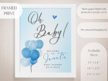 "Oh Baby!" Blue Balloon Baby Shower Welcome Sign