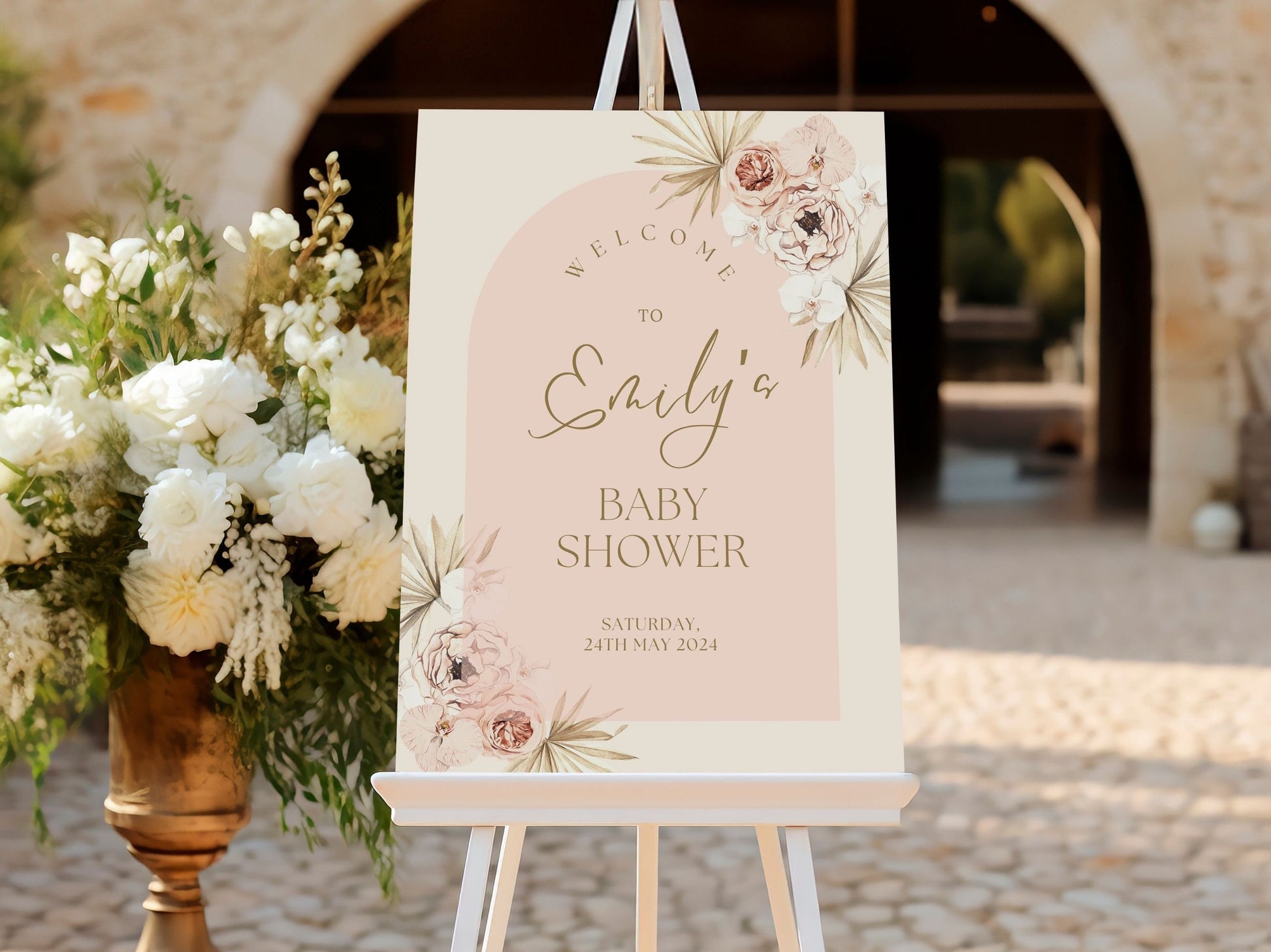 Pink Boho Arch Baby Shower Welcome Sign - Magnolia Dane Co.