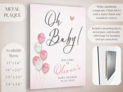 "Oh Baby!" Pink Balloons Baby Shower Welcome Sign - Magnolia Dane Co.