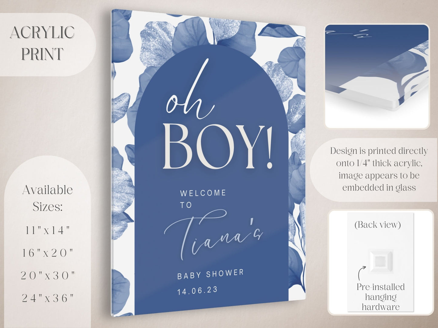 "Oh Boy!" Blue Floral Baby Shower Welcome Sign - Magnolia Dane Co.