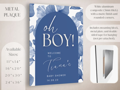 "Oh Boy!" Blue Floral Baby Shower Welcome Sign - Magnolia Dane Co.