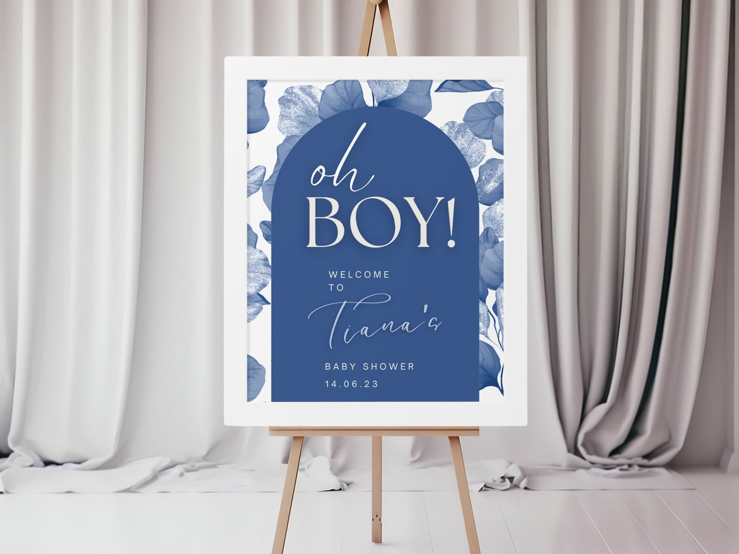 "Oh Boy!" Blue Floral Baby Shower Welcome Sign - Magnolia Dane Co.