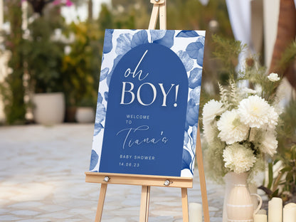 "Oh Boy!" Blue Floral Baby Shower Welcome Sign - Magnolia Dane Co.