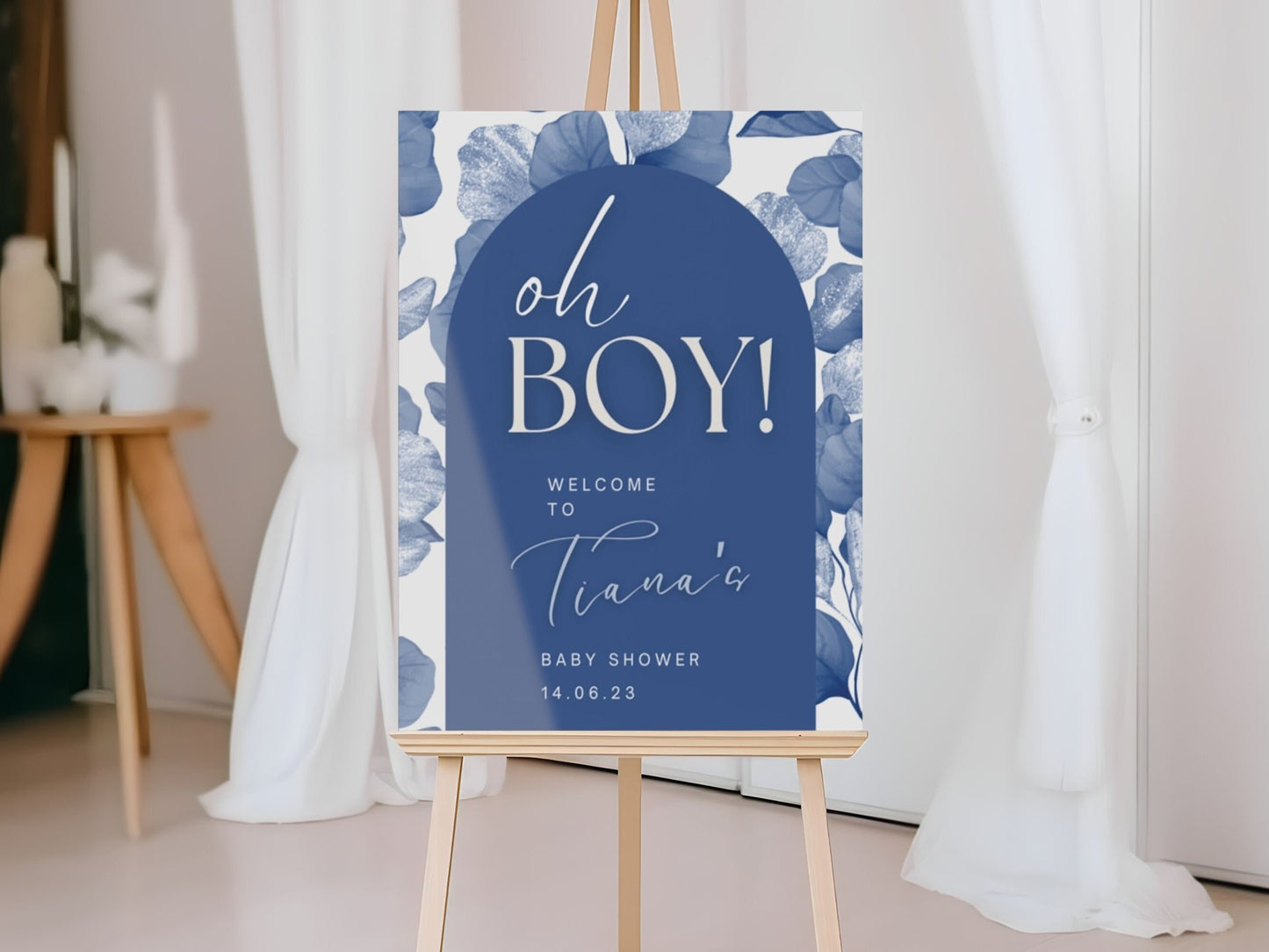 "Oh Boy!" Blue Floral Baby Shower Welcome Sign - Magnolia Dane Co.