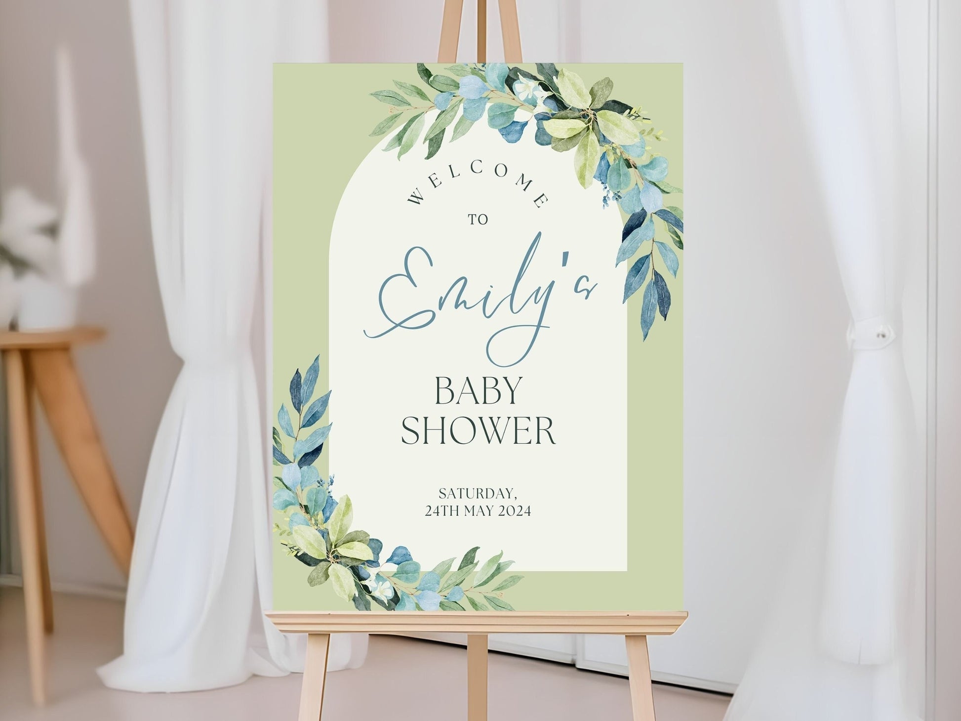 Green & Blue Floral Baby Shower Welcome Sign - Magnolia Dane Co.