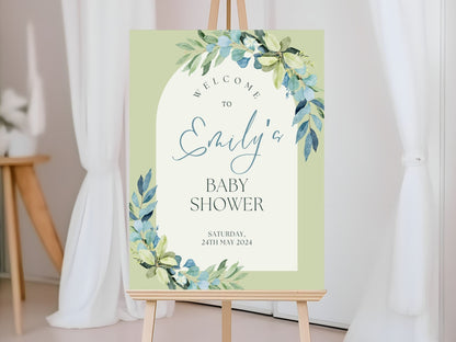 Green & Blue Floral Baby Shower Welcome Sign - Magnolia Dane Co.