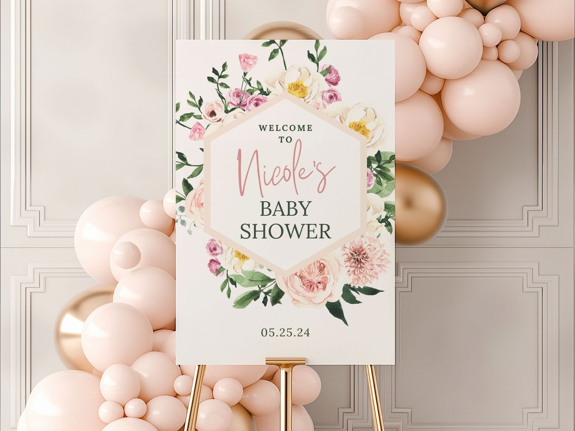 Floral Geometric Baby Shower Welcome Sign - Magnolia Dane Co.