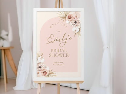 Pink Boho Arch Bridal Shower Welcome Sign - Magnolia Dane Co.