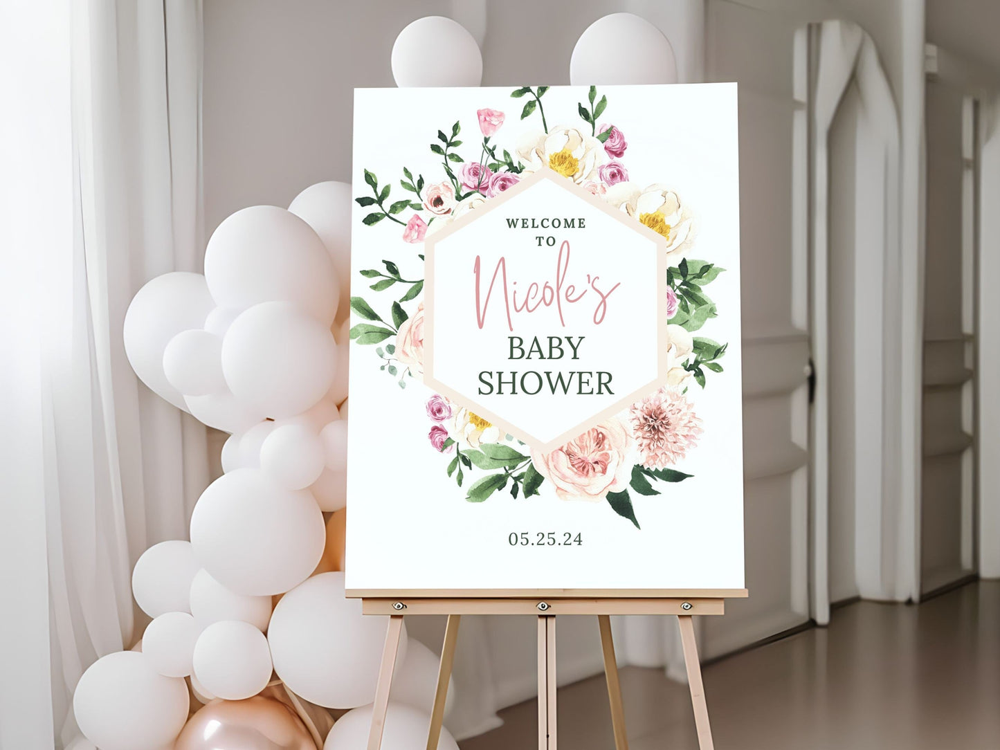 Floral Geometric Baby Shower Welcome Sign - Magnolia Dane Co.