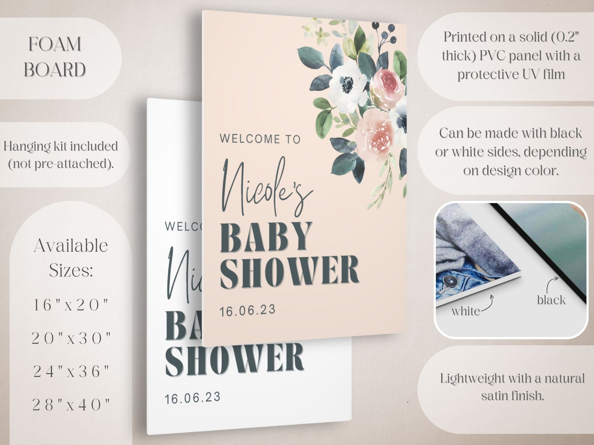 Modern Floral Baby Shower Welcome Sign - Magnolia Dane Co.