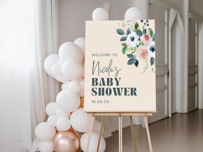 Modern Floral Baby Shower Welcome Sign - Magnolia Dane Co.