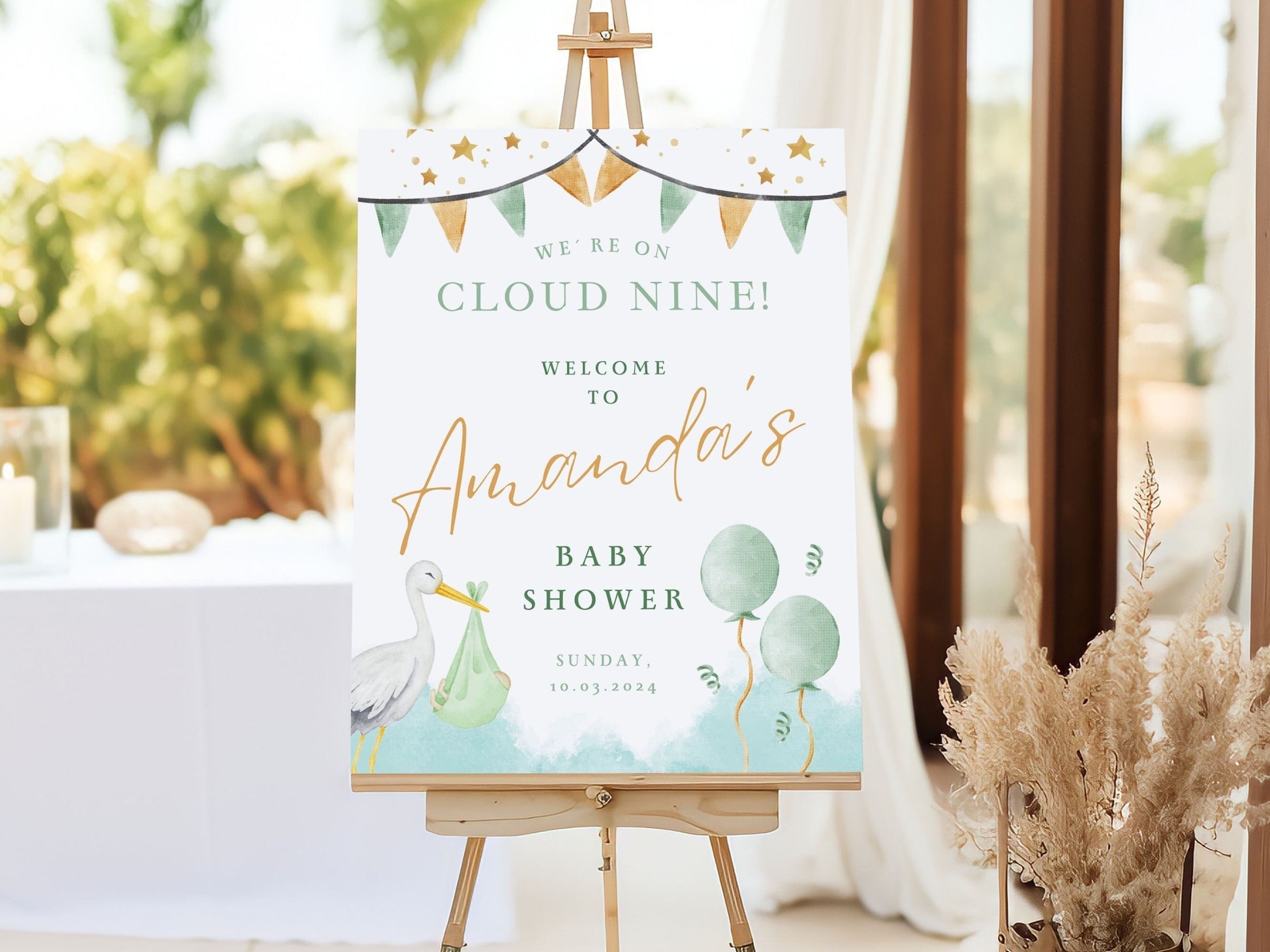 Gender Neutral Stork Baby Shower Welcome Sign - Magnolia Dane Co.