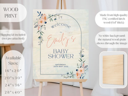 Blue & Pink Floral Baby Shower Welcome Sign - Magnolia Dane Co.