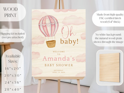 "Oh Baby!" Pink Hot Air Balloon Baby Shower Welcome Sign - Magnolia Dane Co.