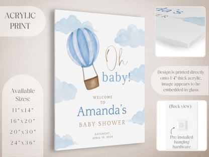 "Oh Baby!" Blue Hot Air Balloon Baby Shower Welcome Sign - Magnolia Dane Co.