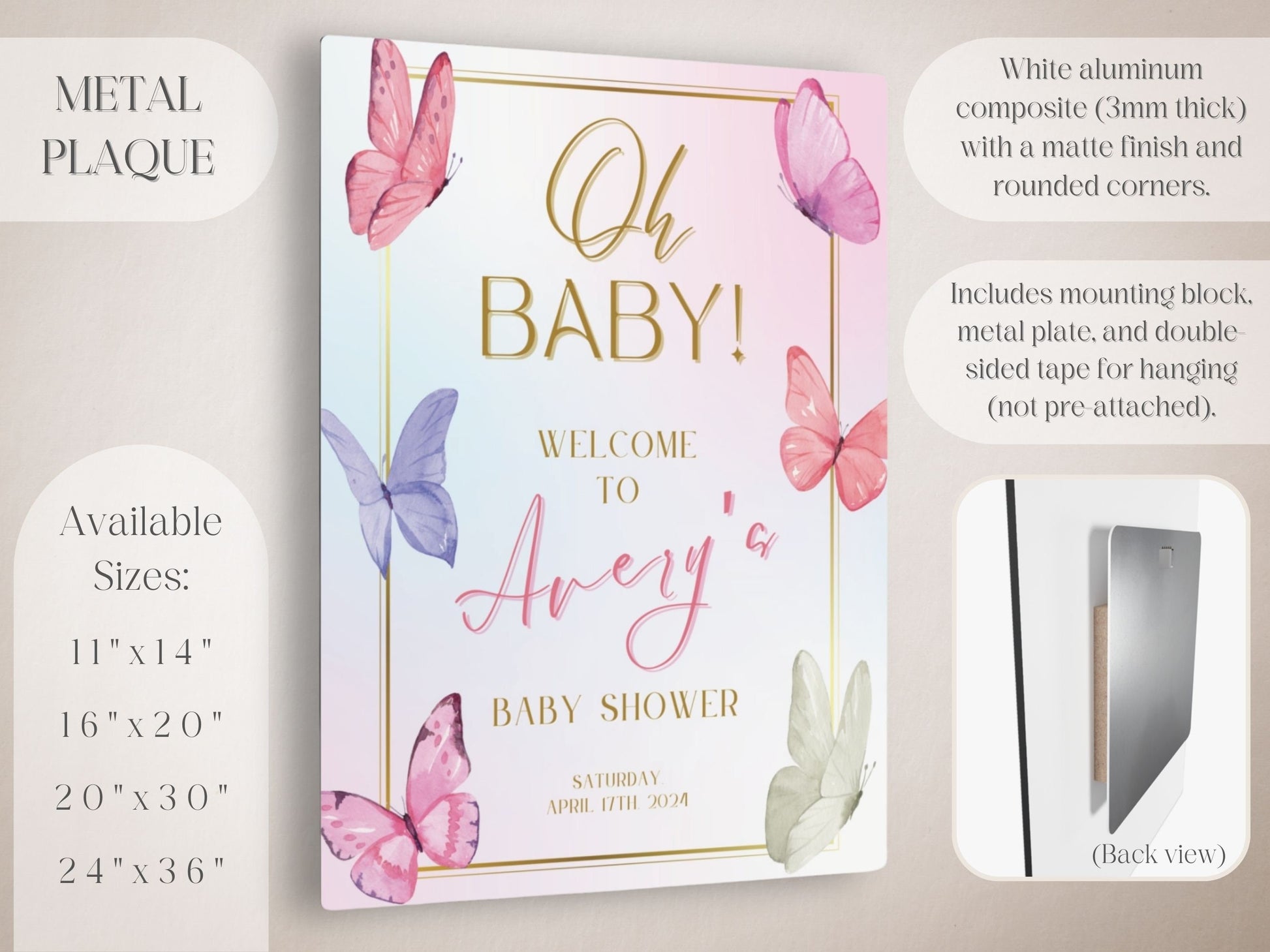 "Oh Baby!" Butterfly Baby Shower Welcome Sign - Magnolia Dane Co.