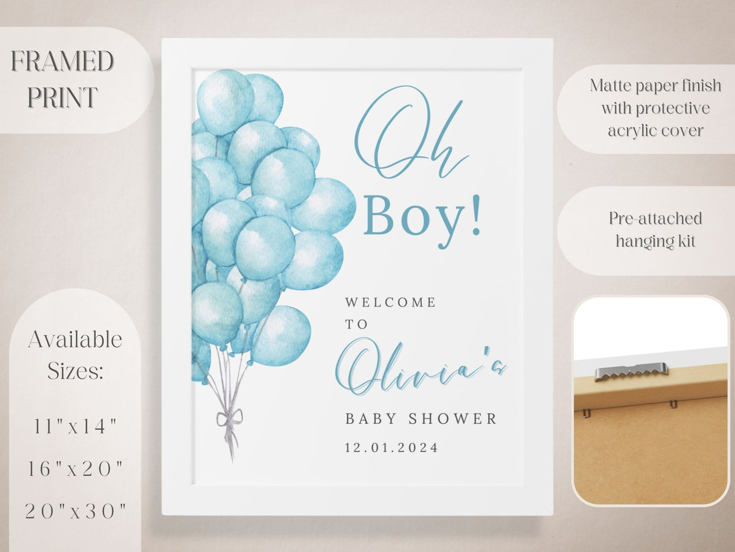 "Oh Baby!" Blue Balloons Baby Shower Welcome Sign - Magnolia Dane Co.