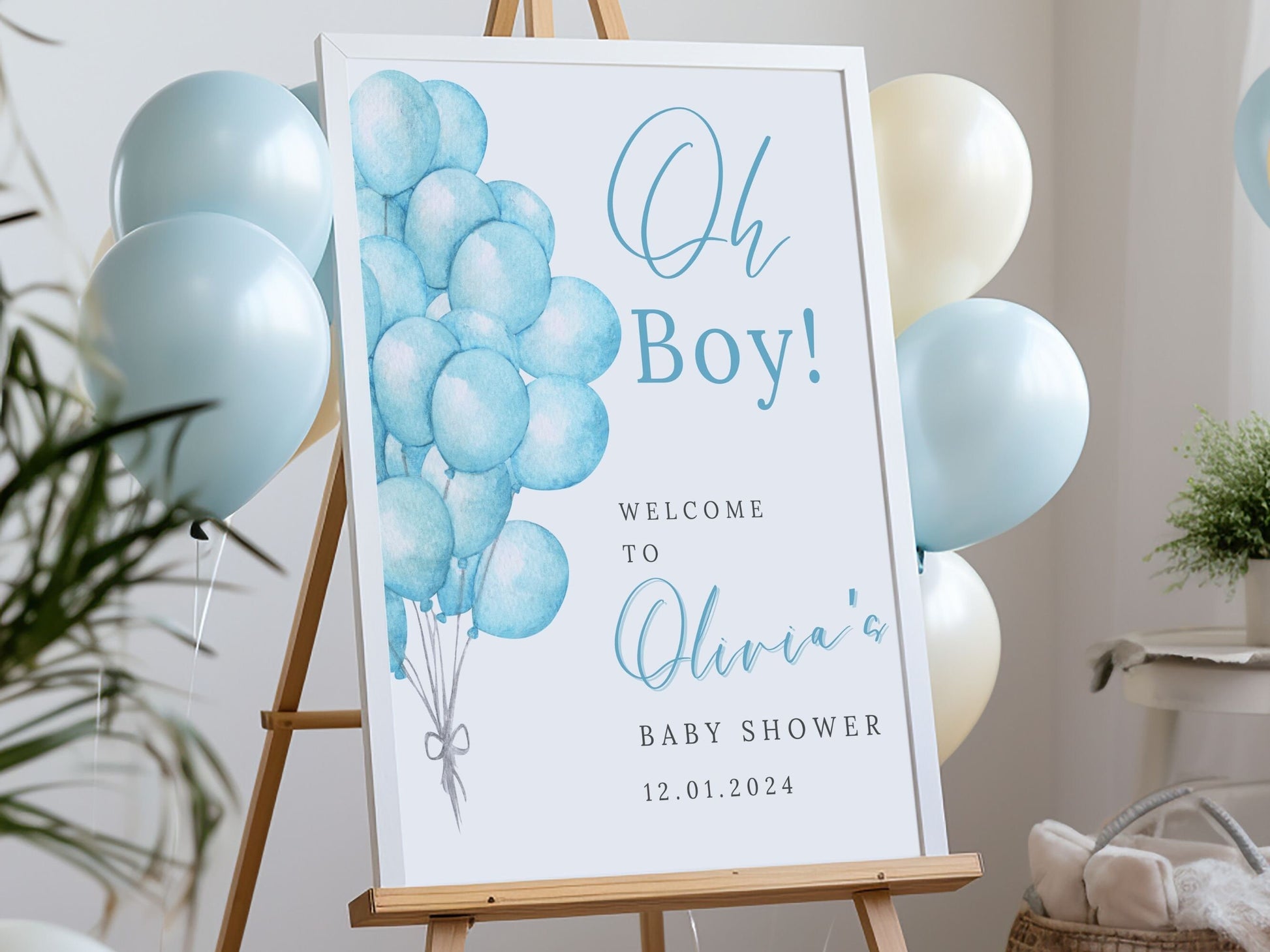 "Oh Baby!" Blue Balloons Baby Shower Welcome Sign - Magnolia Dane Co.