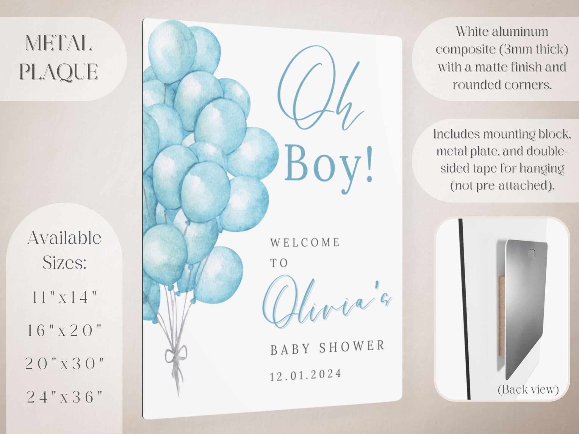 "Oh Baby!" Blue Balloons Baby Shower Welcome Sign - Magnolia Dane Co.