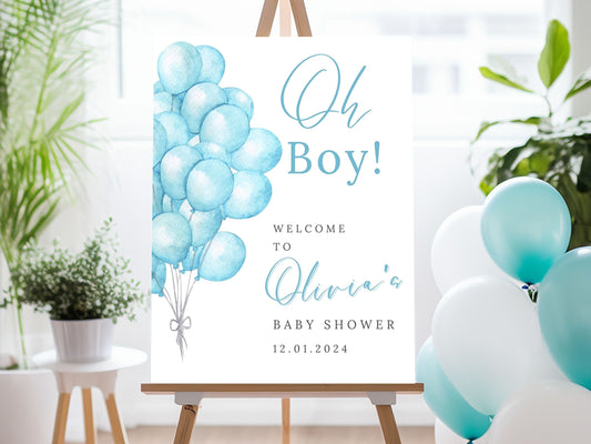 "Oh Baby!" Blue Balloons Baby Shower Welcome Sign - Magnolia Dane Co.