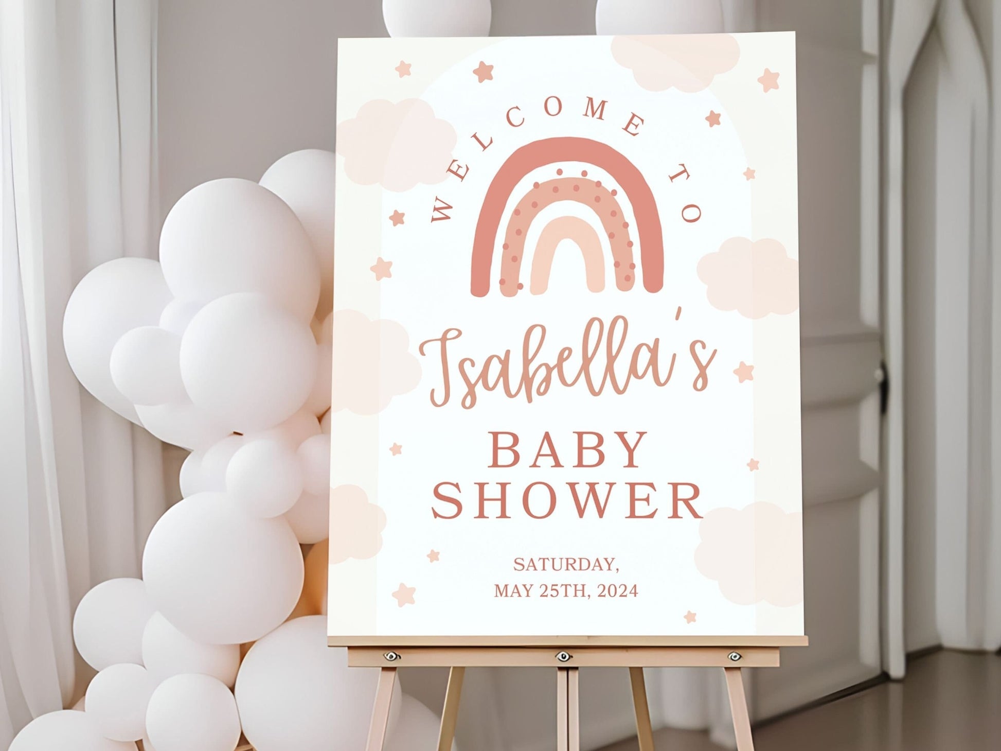 Pink Boho Rainbow Baby Shower Welcome Sign - Magnolia Dane Co.