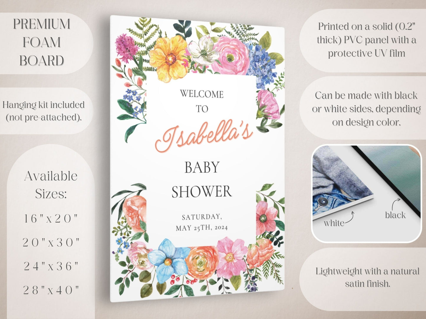 "Baby in Bloom" Floral Baby Shower Welcome Sign - Magnolia Dane Co.