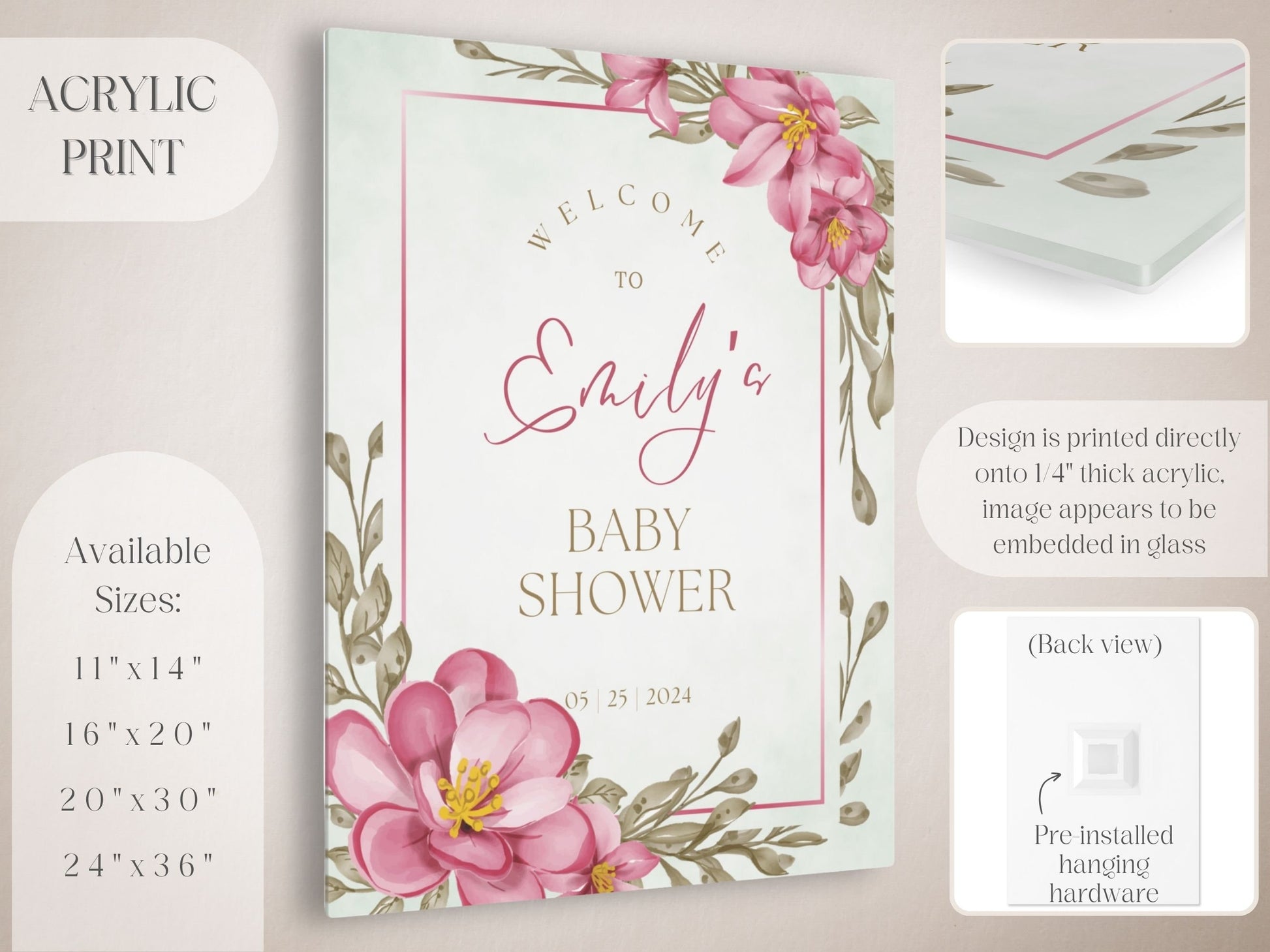 Bright Pink Floral Baby Shower Welcome Sign - Magnolia Dane Co.