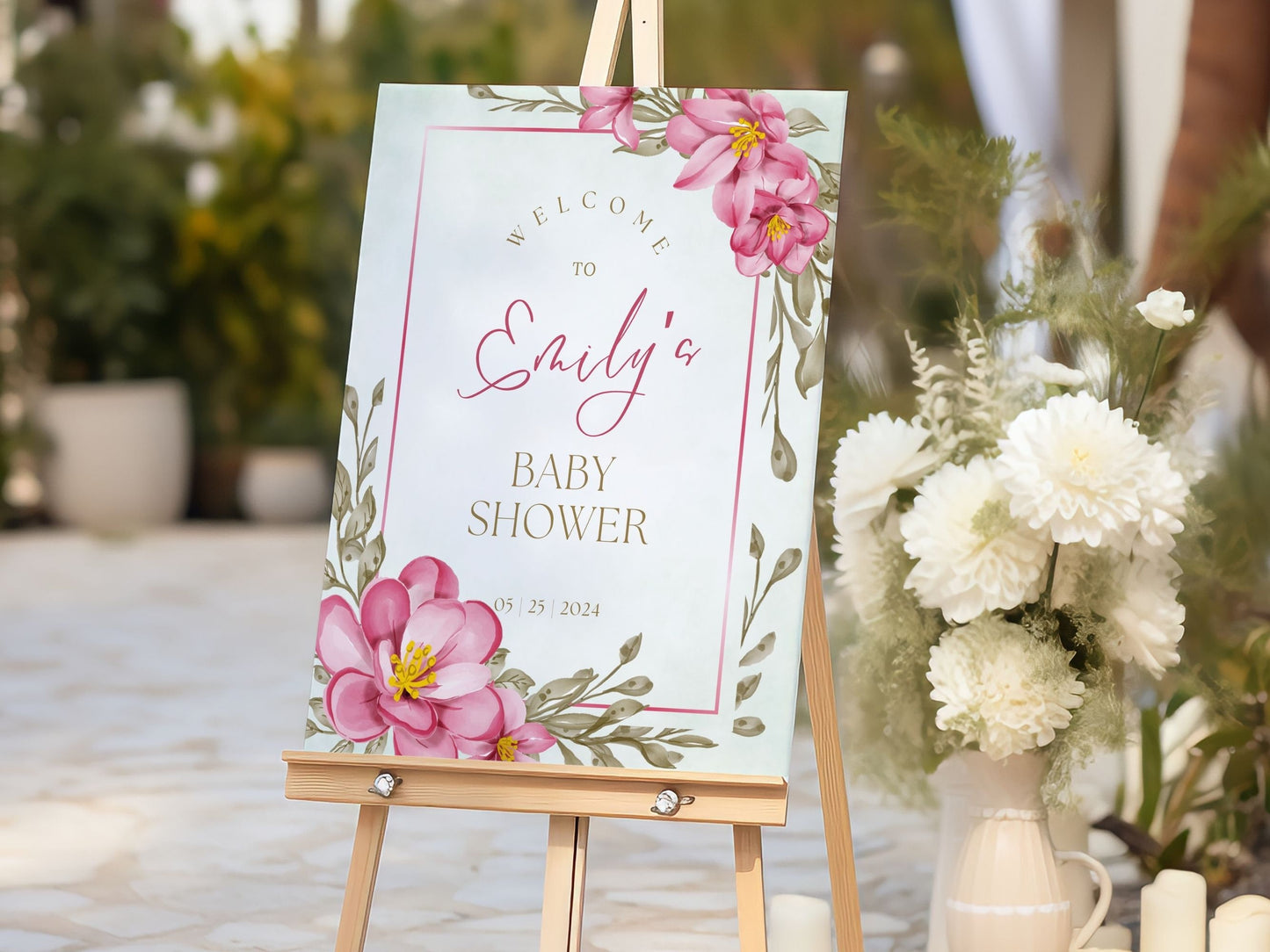 Bright Pink Floral Baby Shower Welcome Sign - Magnolia Dane Co.