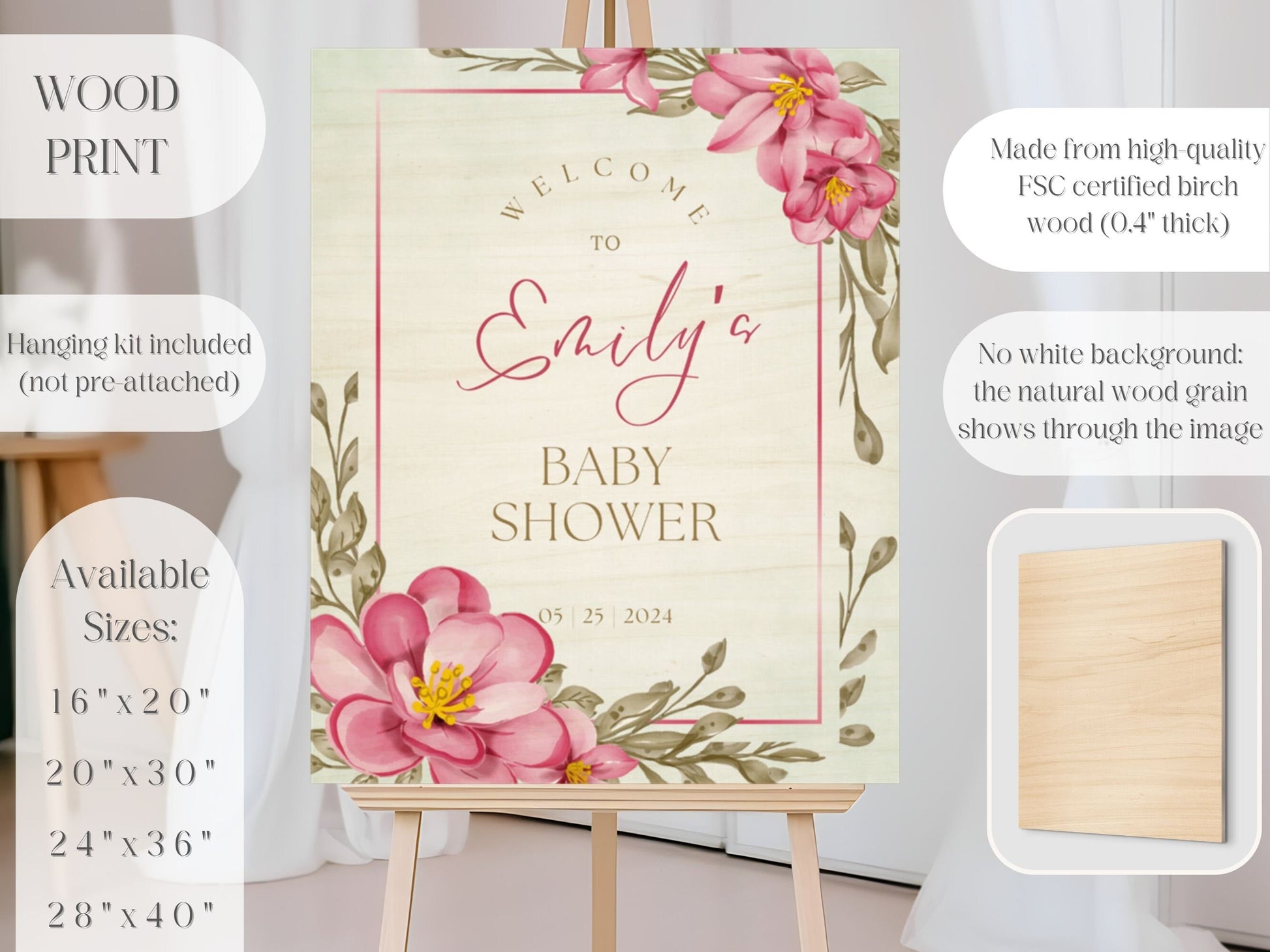 Bright Pink Floral Baby Shower Welcome Sign - Magnolia Dane Co.