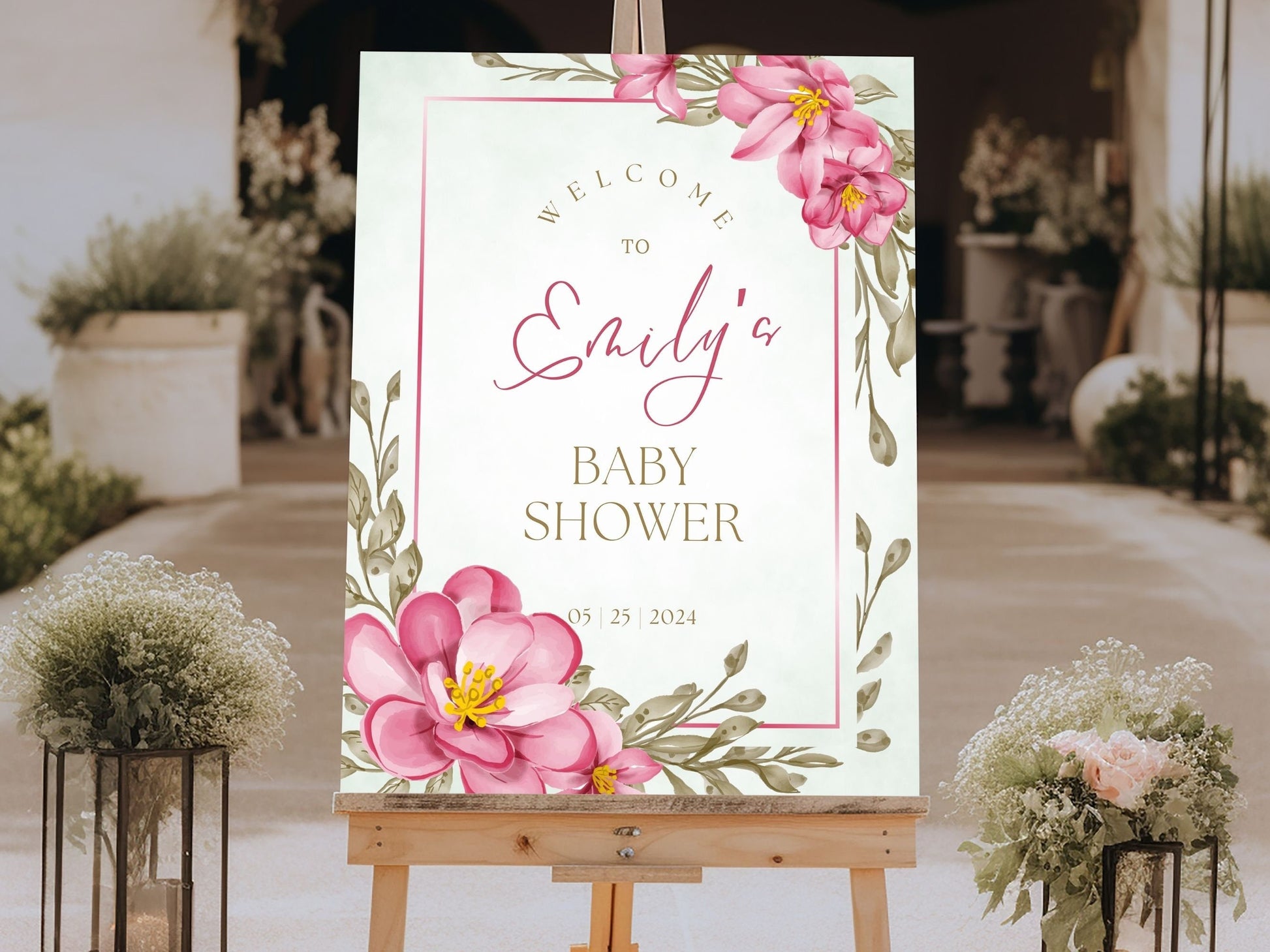 Bright Pink Floral Baby Shower Welcome Sign - Magnolia Dane Co.