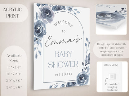 Blue Vintage Floral Baby Shower Welcome Sign - Magnolia Dane Co.