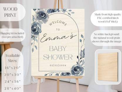 Blue Vintage Floral Baby Shower Welcome Sign - Magnolia Dane Co.