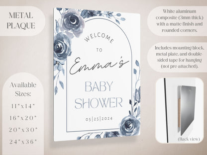 Blue Vintage Floral Baby Shower Welcome Sign - Magnolia Dane Co.