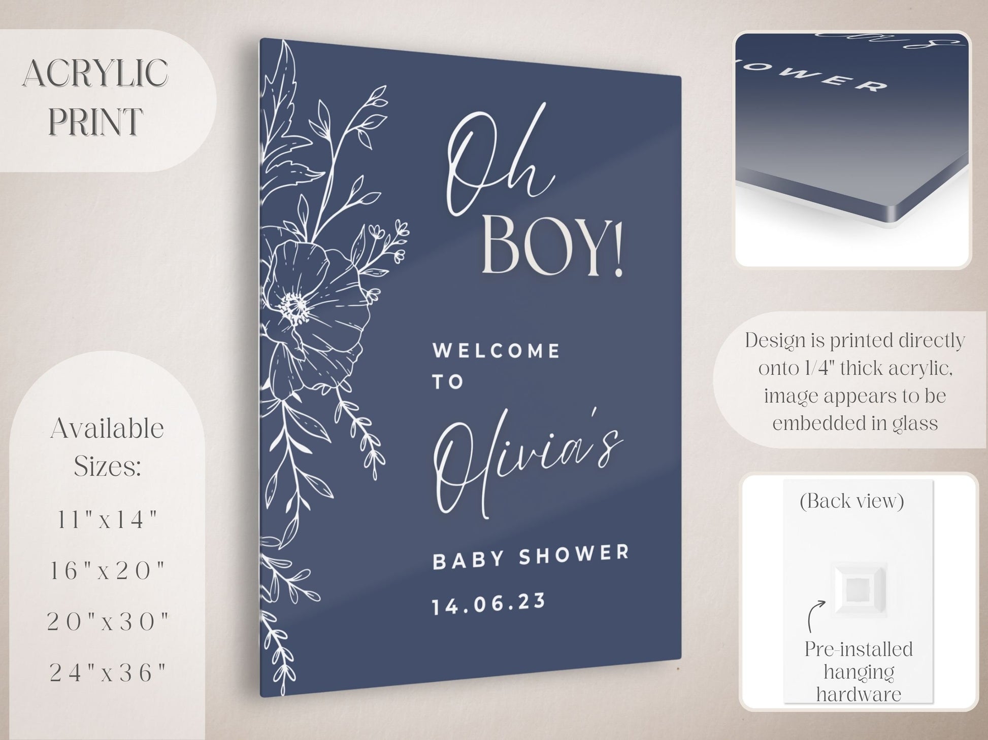 Navy Floral Baby Shower Welcome Sign - Magnolia Dane Co.