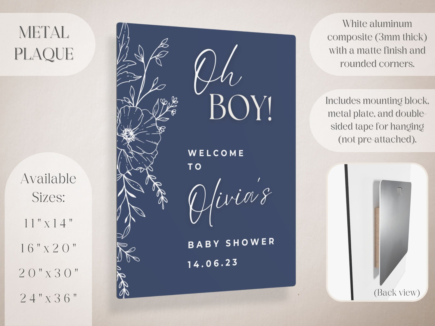 Navy Floral Baby Shower Welcome Sign - Magnolia Dane Co.