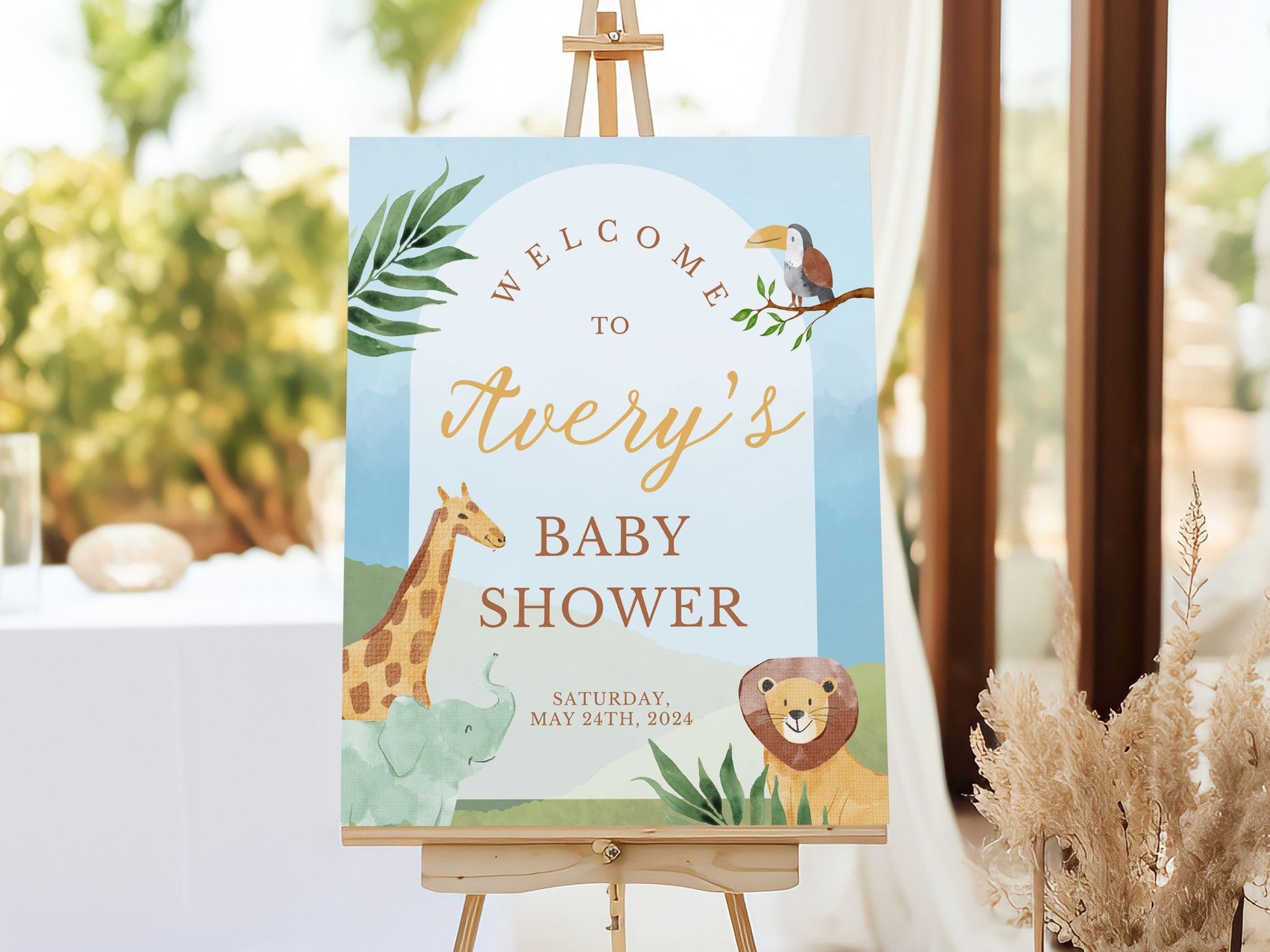 Blue Safari Themed Baby Shower Welcome Sign - Magnolia Dane Co.