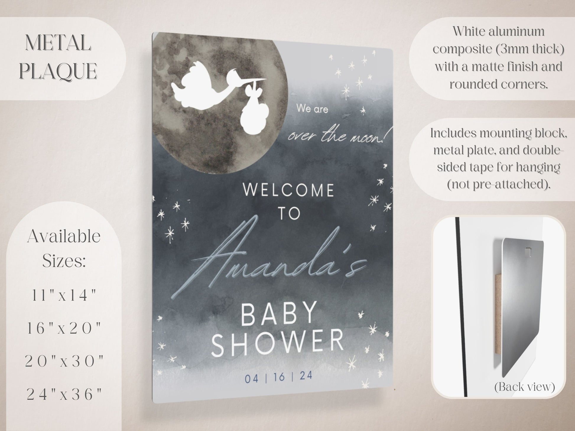 "Over the Moon" Baby Shower Welcome Sign - Magnolia Dane Co.