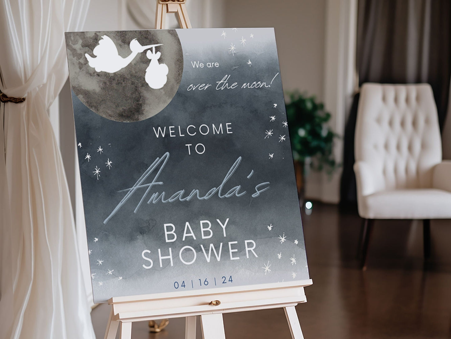 "Over the Moon" Baby Shower Welcome Sign - Magnolia Dane Co.