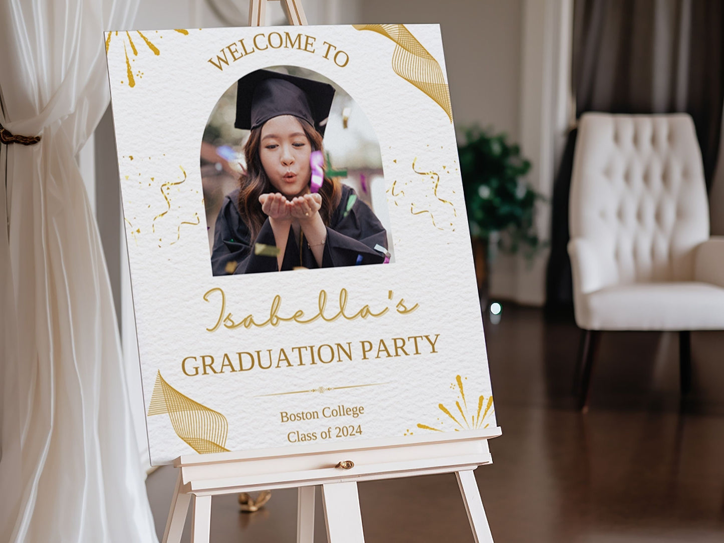 Gold Ribbon Custom Photo Graduation Party Welcome Sign - Magnolia Dane Co.