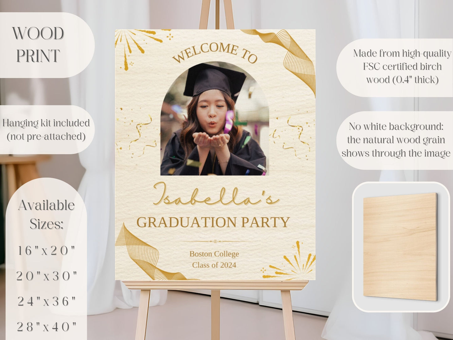 Gold Ribbon Custom Photo Graduation Party Welcome Sign - Magnolia Dane Co.