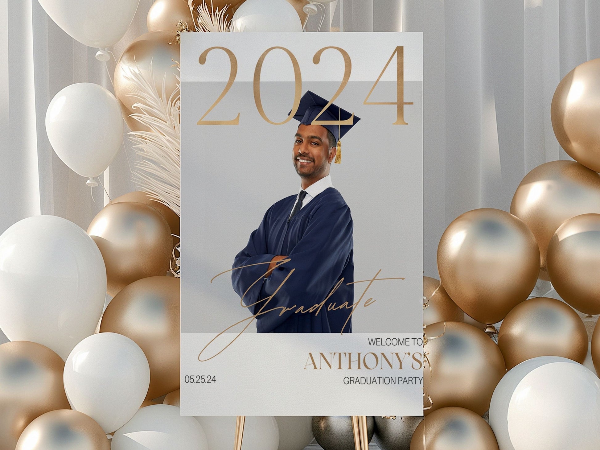 "2024 Graduate" Gold Custom Photo Graduation Party Welcome Sign - Magnolia Dane Co.