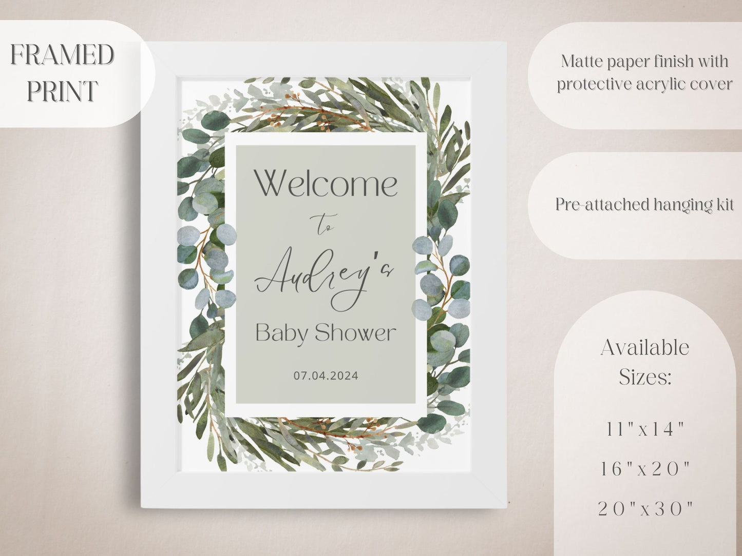 Boho Foliage Baby Shower Welcome Sign - Magnolia Dane Co.