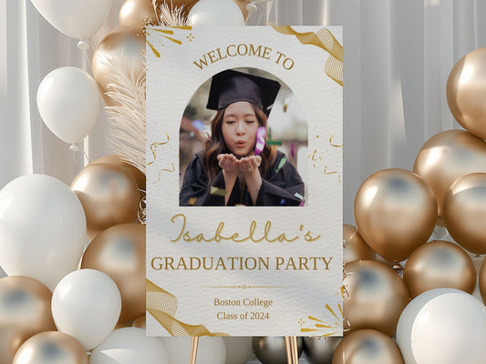 Gold Ribbon Custom Photo Graduation Party Welcome Sign - Magnolia Dane Co.