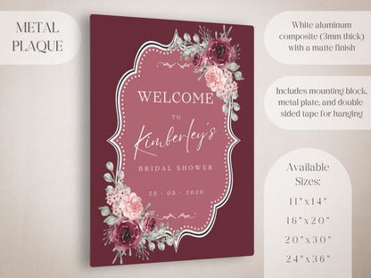 Maroon Floral Bridal Shower Welcome Sign - Magnolia Dane Co.