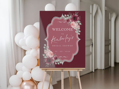 Maroon Floral Bridal Shower Welcome Sign - Magnolia Dane Co.